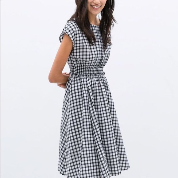 Zara Dresses & Skirts - Zara black and white gingham midi dress